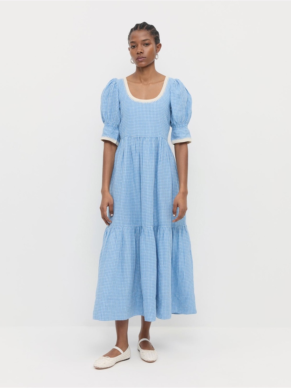 Loeffler Randall Gillian Puff−Sleeve Dress in Blue Gingham | XS - Picture 6 of 16